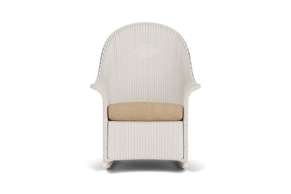 Lloyd Flanders Lloyd Loom High Back Porch Rocker – 2x2 Weave in Antique White with Hayden Sand fabric