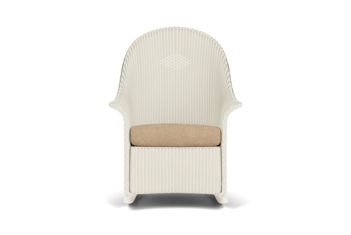 Lloyd Flanders Lloyd Loom High Back Porch Rocker – 2x2 Weave in Ivory with Hayden Sand fabric
