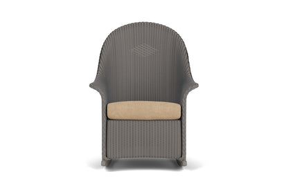 Lloyd Flanders Lloyd Loom High Back Porch Rocker – 2x2 Weave in Pewter with Hayden Sand fabric