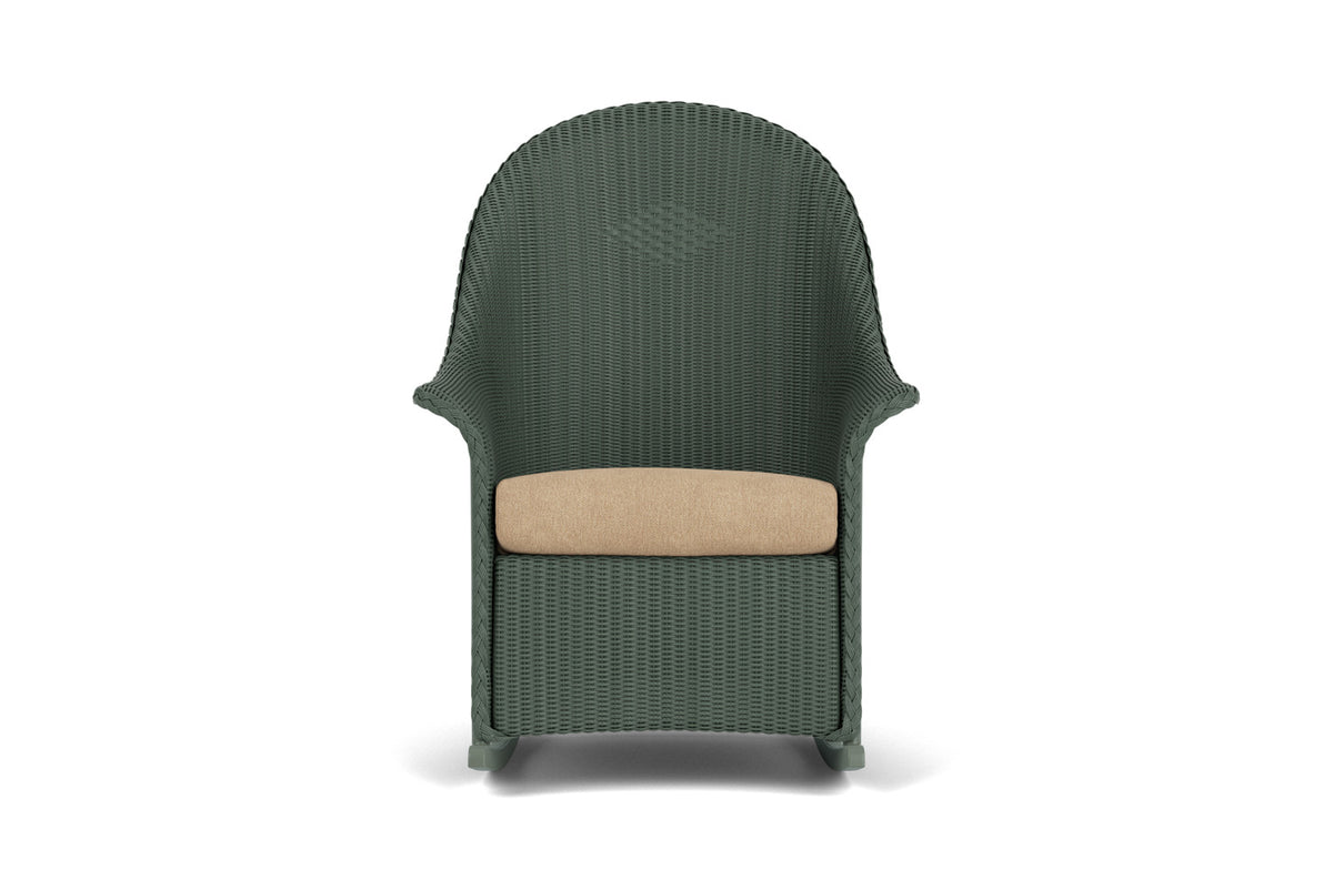 Lloyd Flanders Lloyd Loom High Back Porch Rocker – 2x2 Weave in Spruce with Hayden Sand fabric