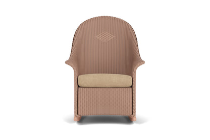 Lloyd Flanders Lloyd Loom High Back Porch Rocker – 2x2 Weave in Rosewood with Hayden Sand fabric