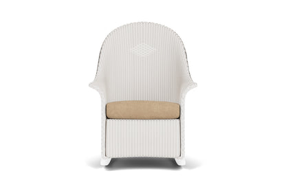 Lloyd Flanders Lloyd Loom High Back Porch Rocker – 2x2 Weave in White with Hayden Sand fabric