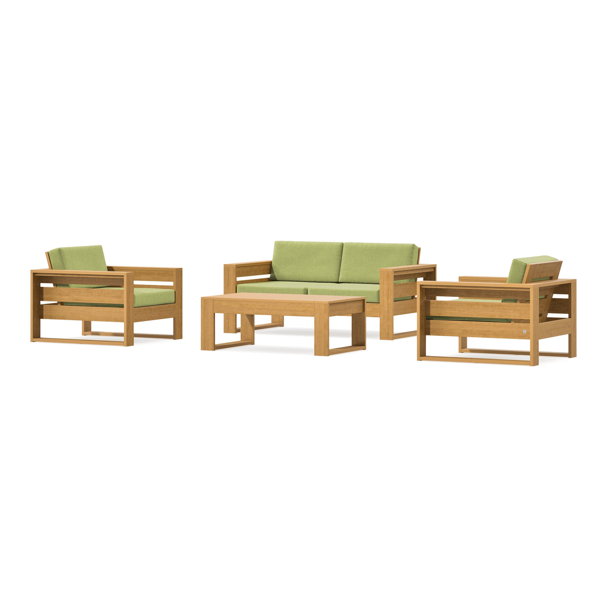 POLYWOOD PW Designer Series Latitude 4-Piece Lounge Loveseat Set in Natural / Chartreuse Boucle