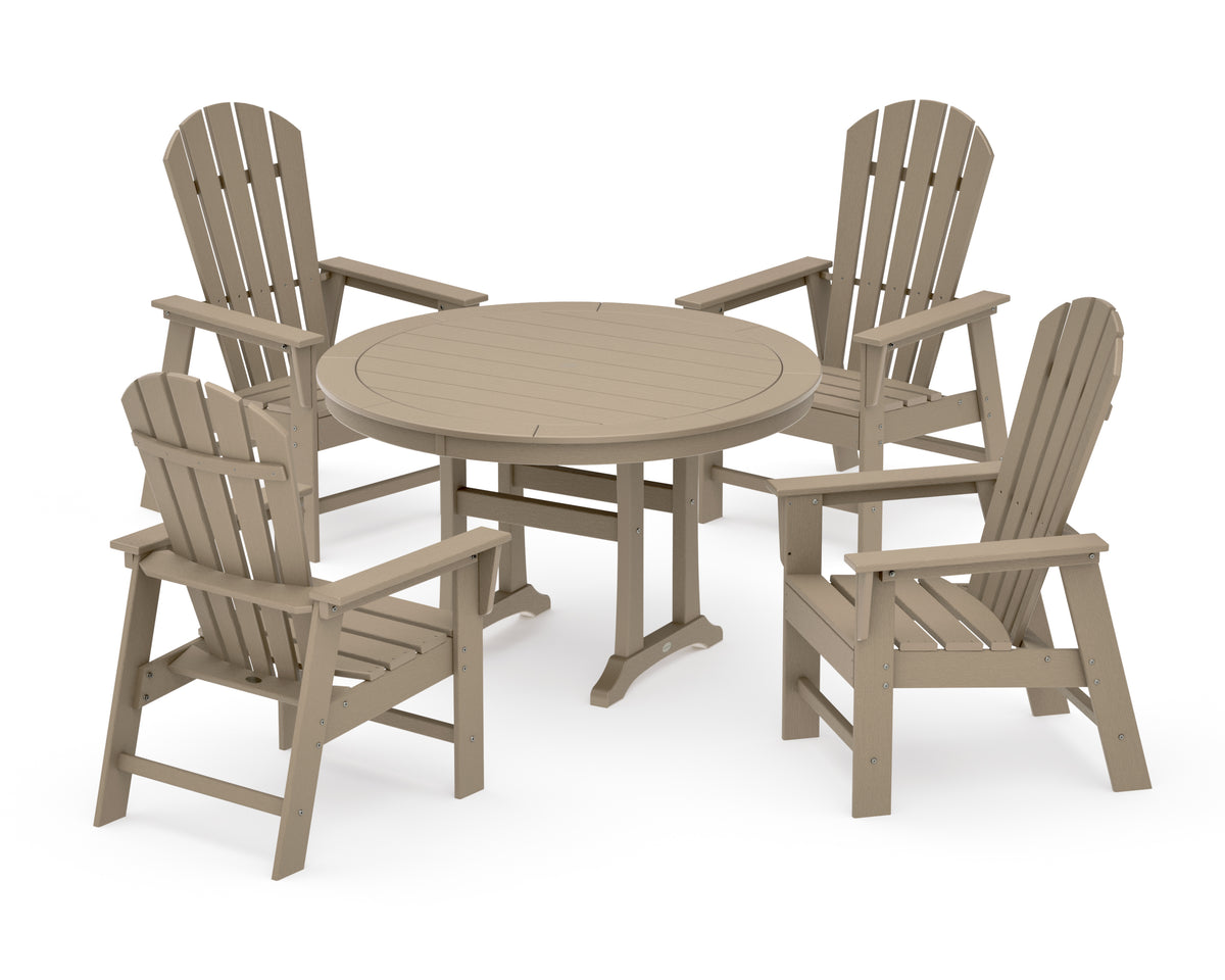 POLYWOOD South Beach 5-Piece Round Dining Set with Trestle Legs in Vintage Sahara