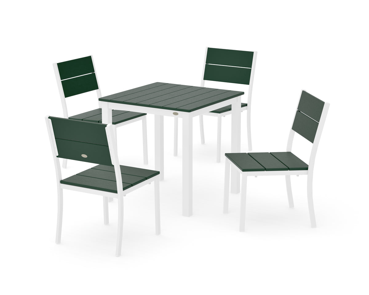 POLYWOOD Main Street 5-Piece Square Dining Set- Small in White / Green