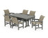 POLYWOOD Coastal Woven Arm Chair 7-Piece Farmhouse Dining Set with Trestle Legs in Slate Grey / Dune Grass
