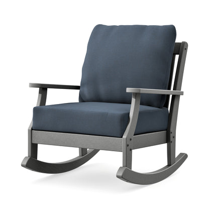 POLYWOOD Braxton Deep Seating Rocking Chair in Slate Grey / Marine Indigo