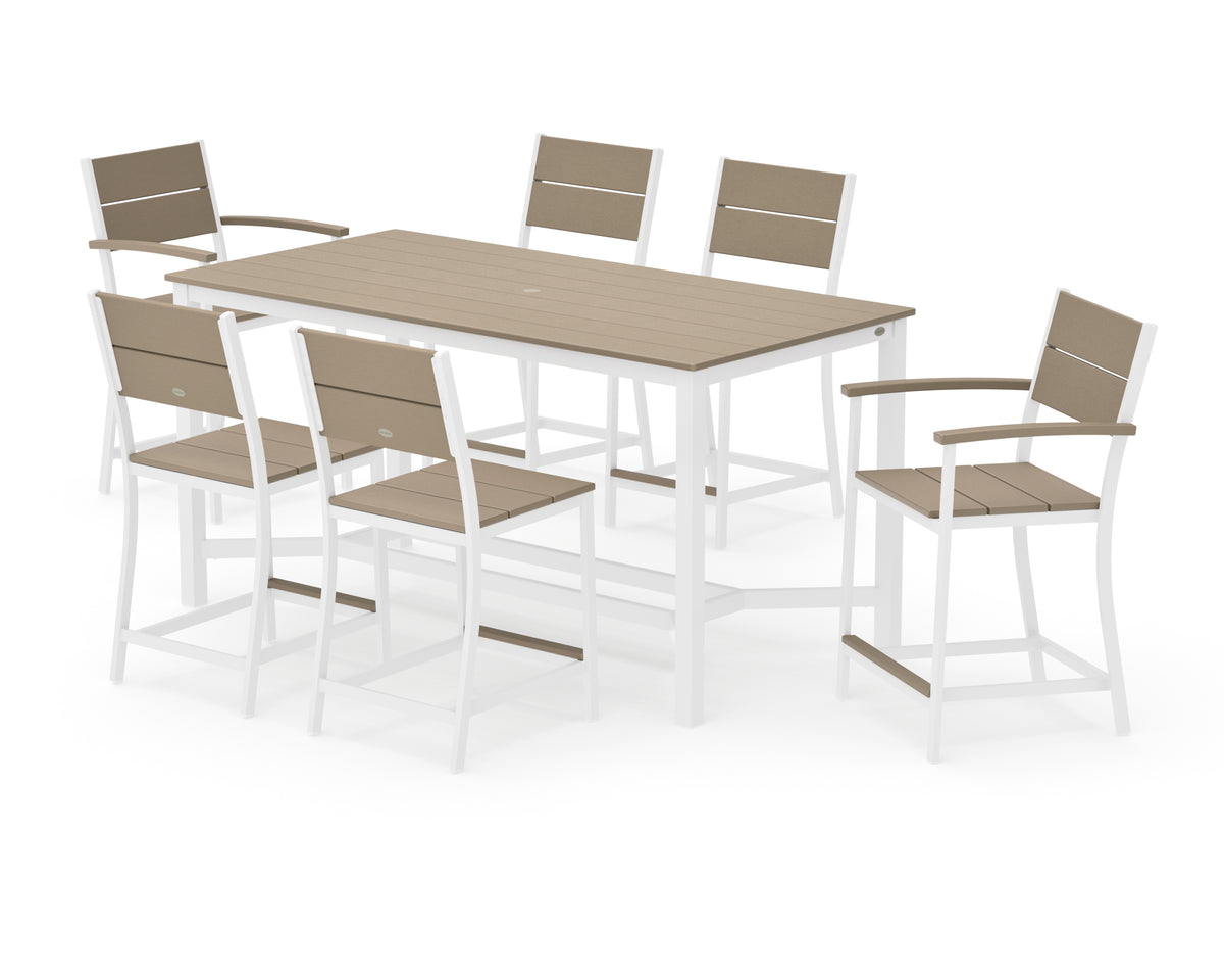 POLYWOOD Main Street 7-Piece Counter Set in White / Vintage Sahara
