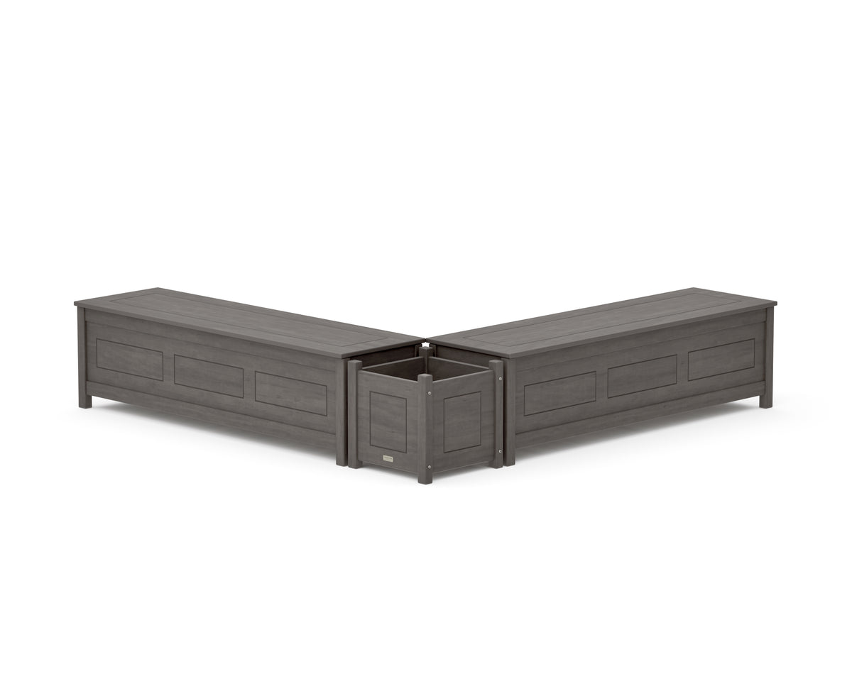 POLYWOOD 60" Country Living L-Shaped Planter Storage Bench Set in Driftwood