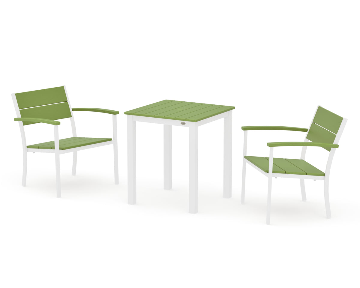 POLYWOOD Main Street 3-Piece Square Dining Set in White / Lime