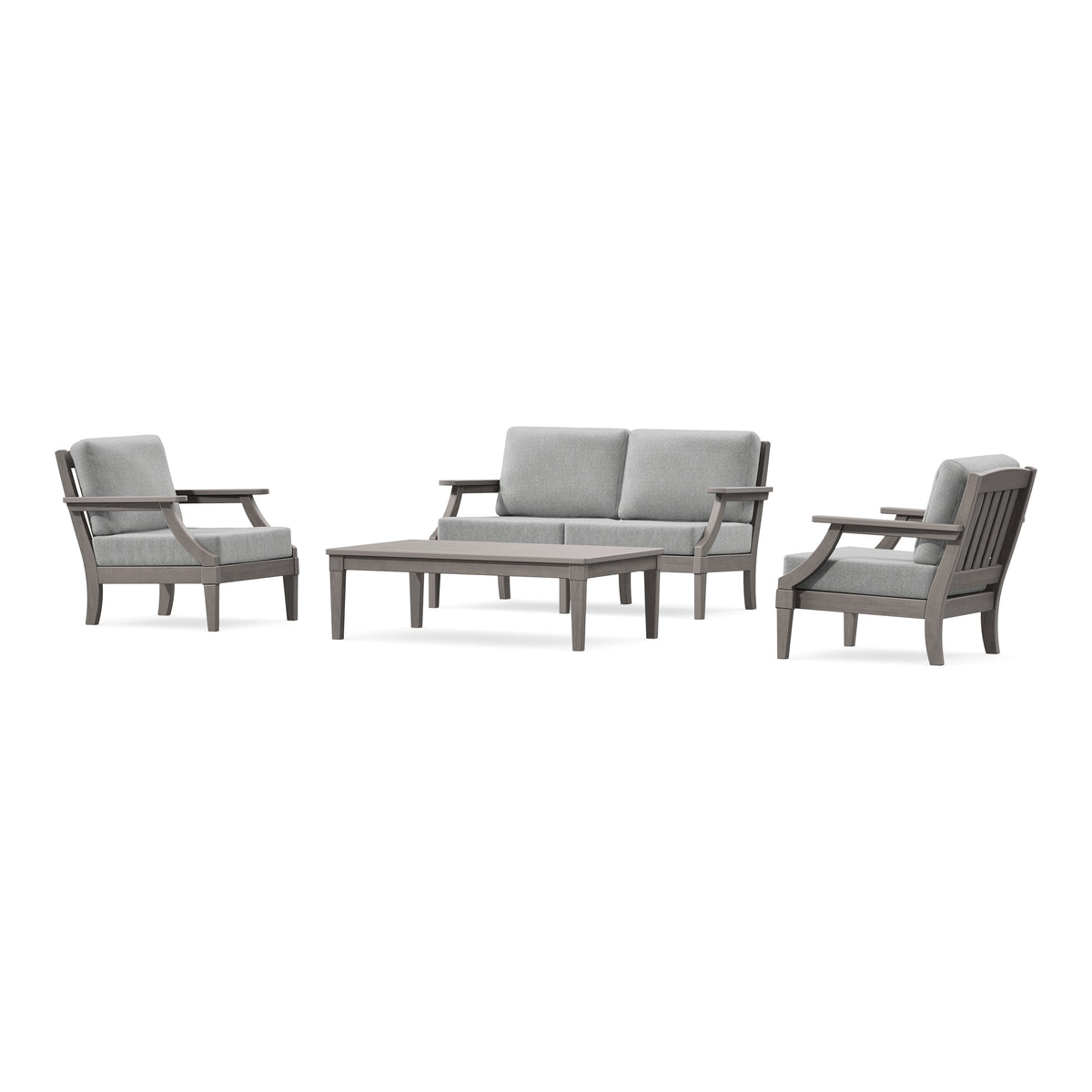 POLYWOOD PW Designer Series Estate Lounge 4-Piece Loveseat Set in Driftwood / Grey Mist