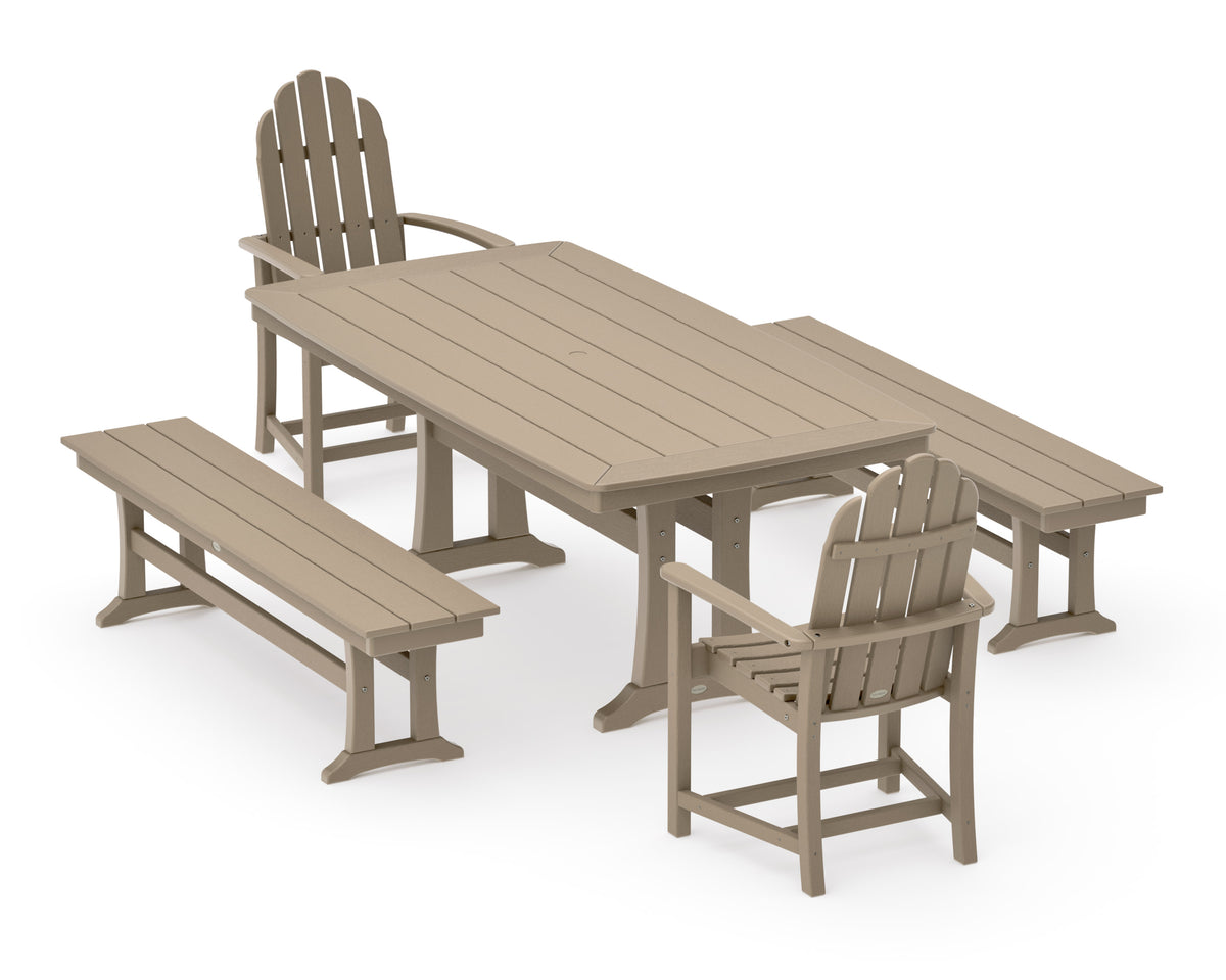 POLYWOOD Classic Adirondack 5-Piece Dining Set with Trestle Legs - 38" x 73" Table in Vintage Sahara