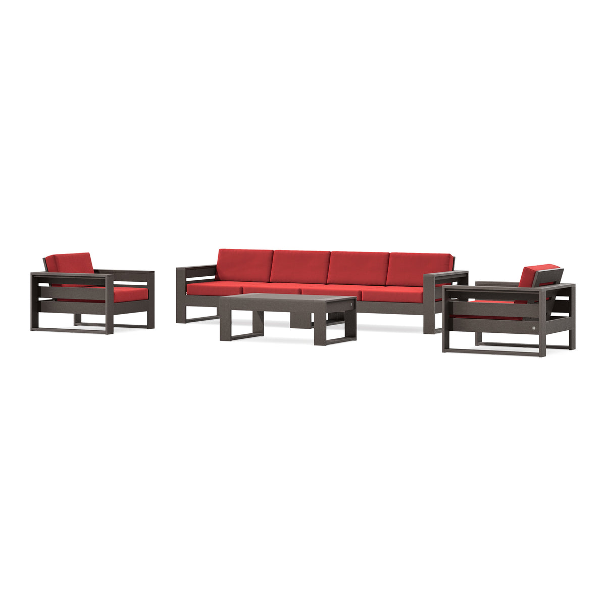 POLYWOOD PW Designer Series Latitude 5-Piece Lounge Sofa Set in Vintage Coffee / Crimson Linen