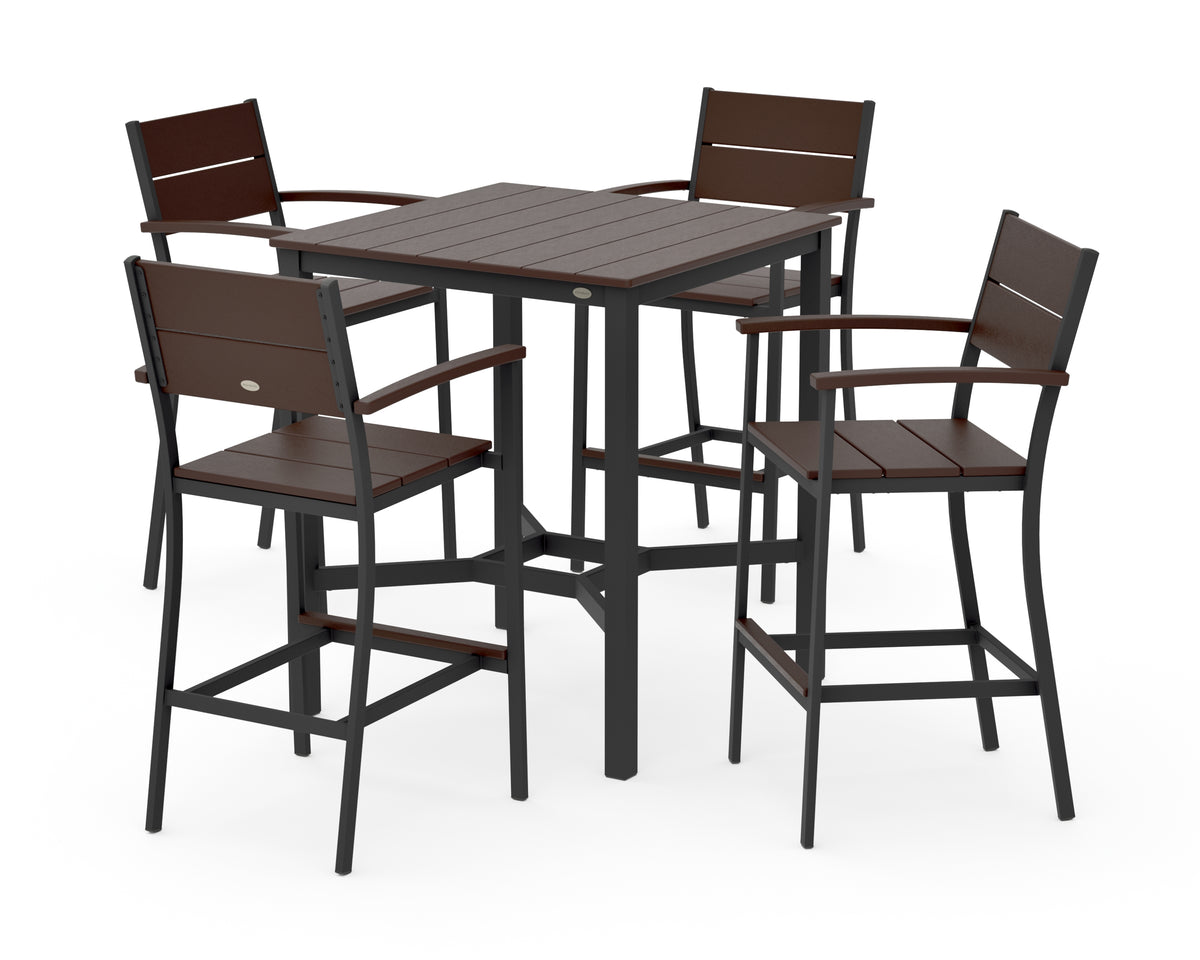 POLYWOOD Main Street 5-Piece Bar Set in Black / Mahogany