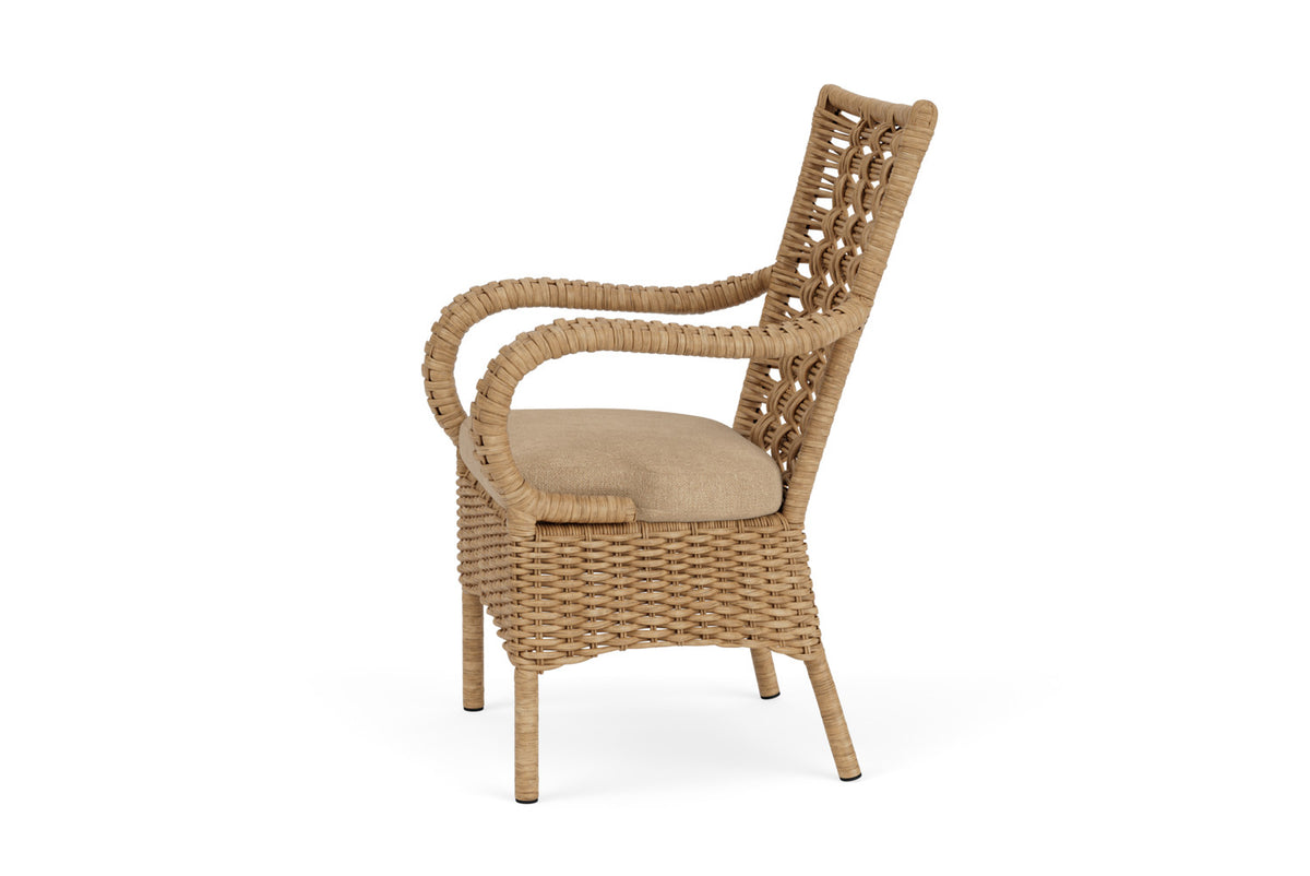 Lloyd Flanders Magnolia Dining Armchair with Hayden Sand fabric, view 9