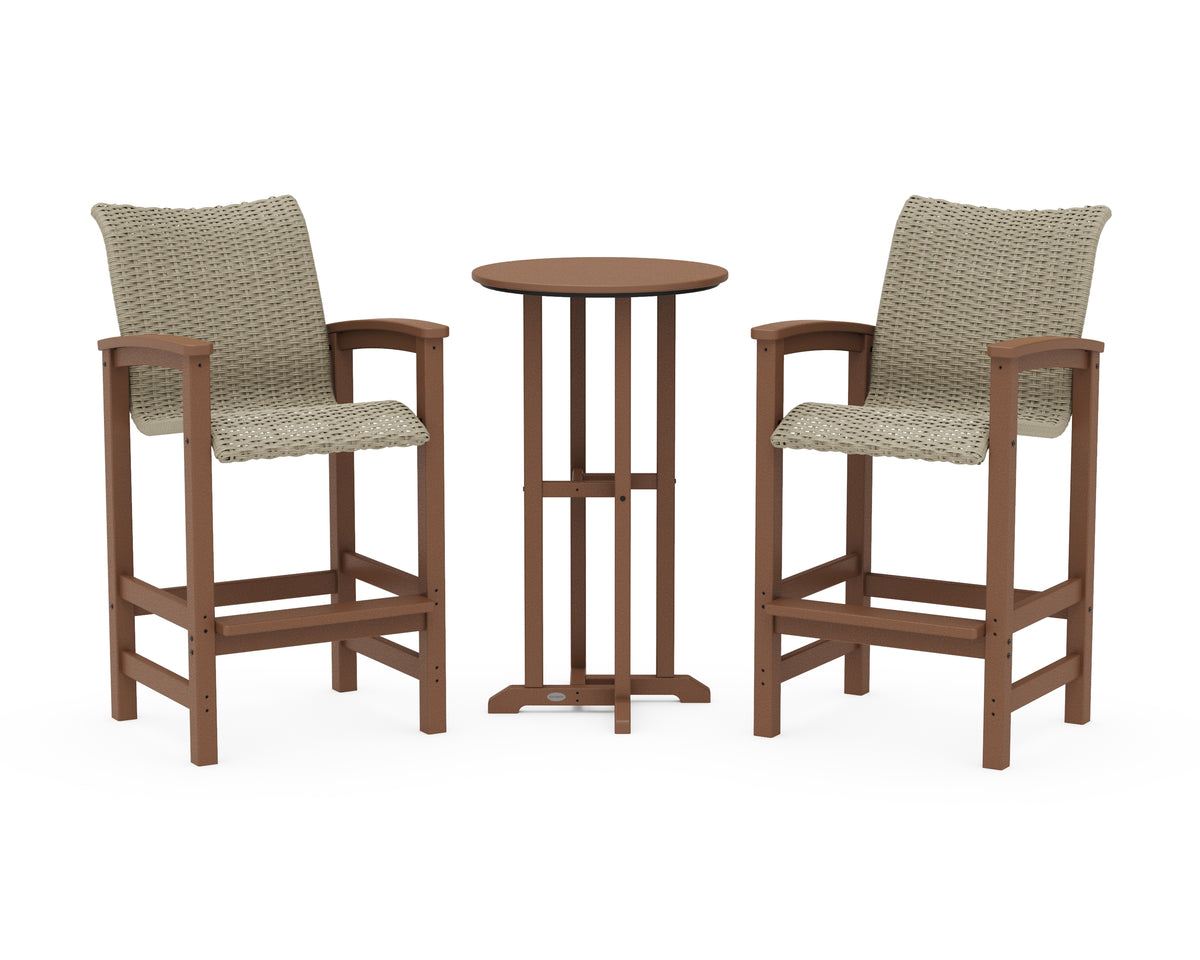 POLYWOOD Coastal Woven 3-Piece Farmhouse Bar Set in Teak / Dune Grass