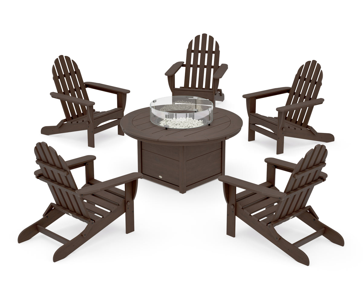 POLYWOOD Classic Folding Adirondack 6-Piece Conversation Set with Fire Pit Table in Kona