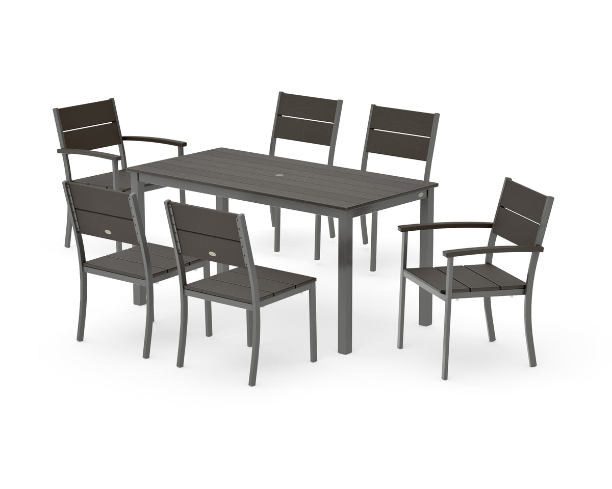 POLYWOOD Main Street 7-Piece Dining Set with Main Street 30 x 60 Dining Table in Charcoal / Vintage Coffee
