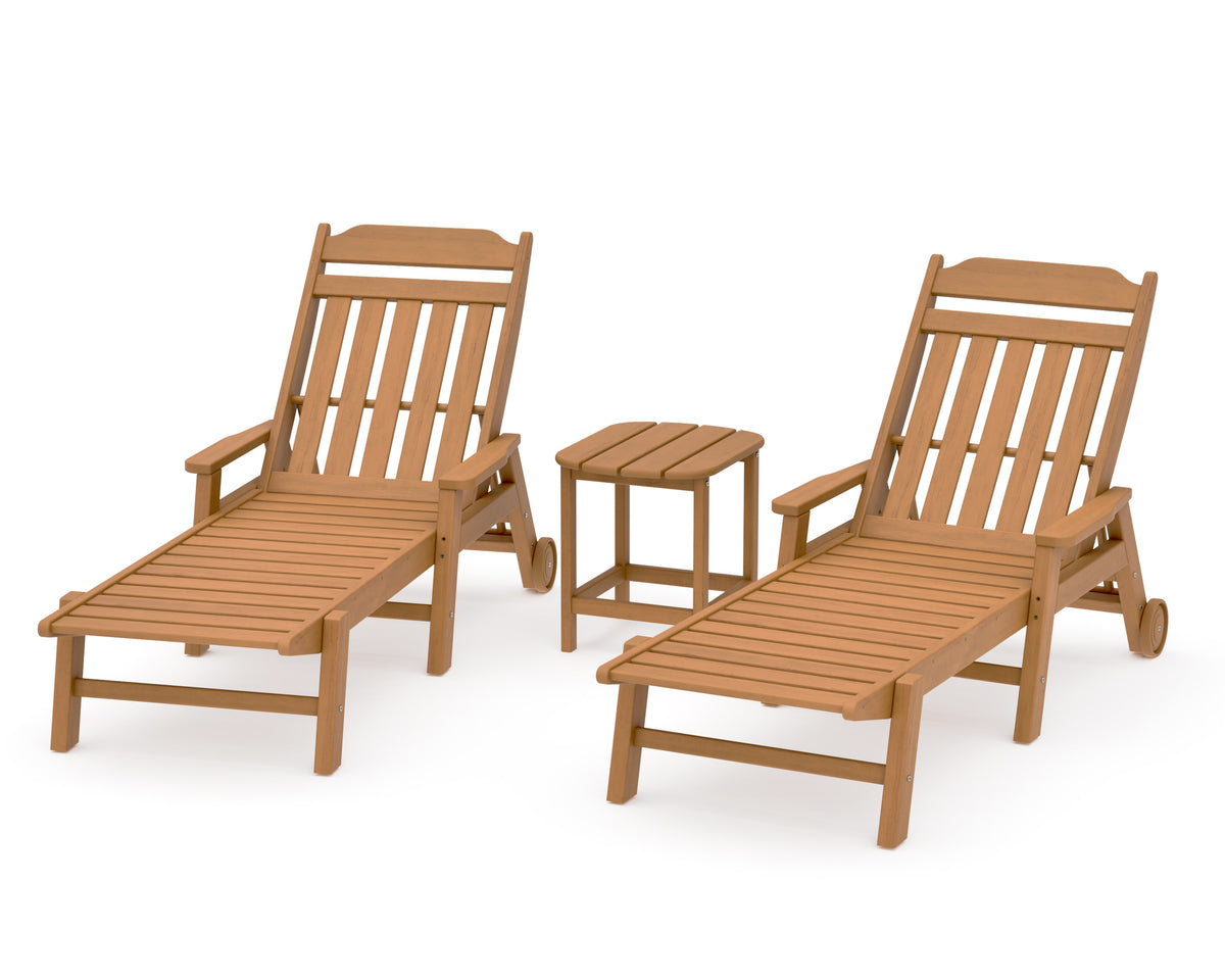 POLYWOOD Cottage 3-Piece Chaise Set with Arms and Wheels in Natural