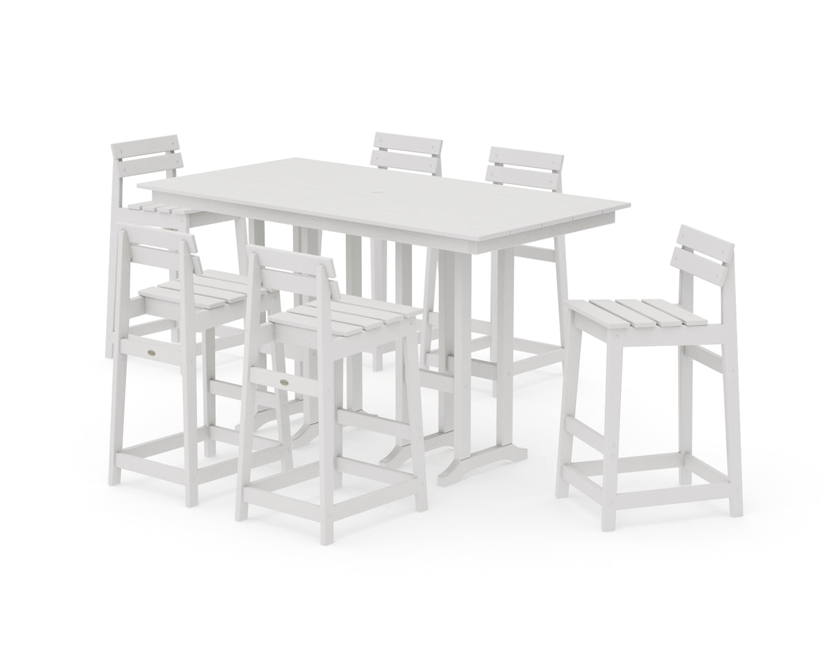 POLYWOOD Modern Studio Plaza Lowback Bar Chair 7-Piece Set in Vintage White