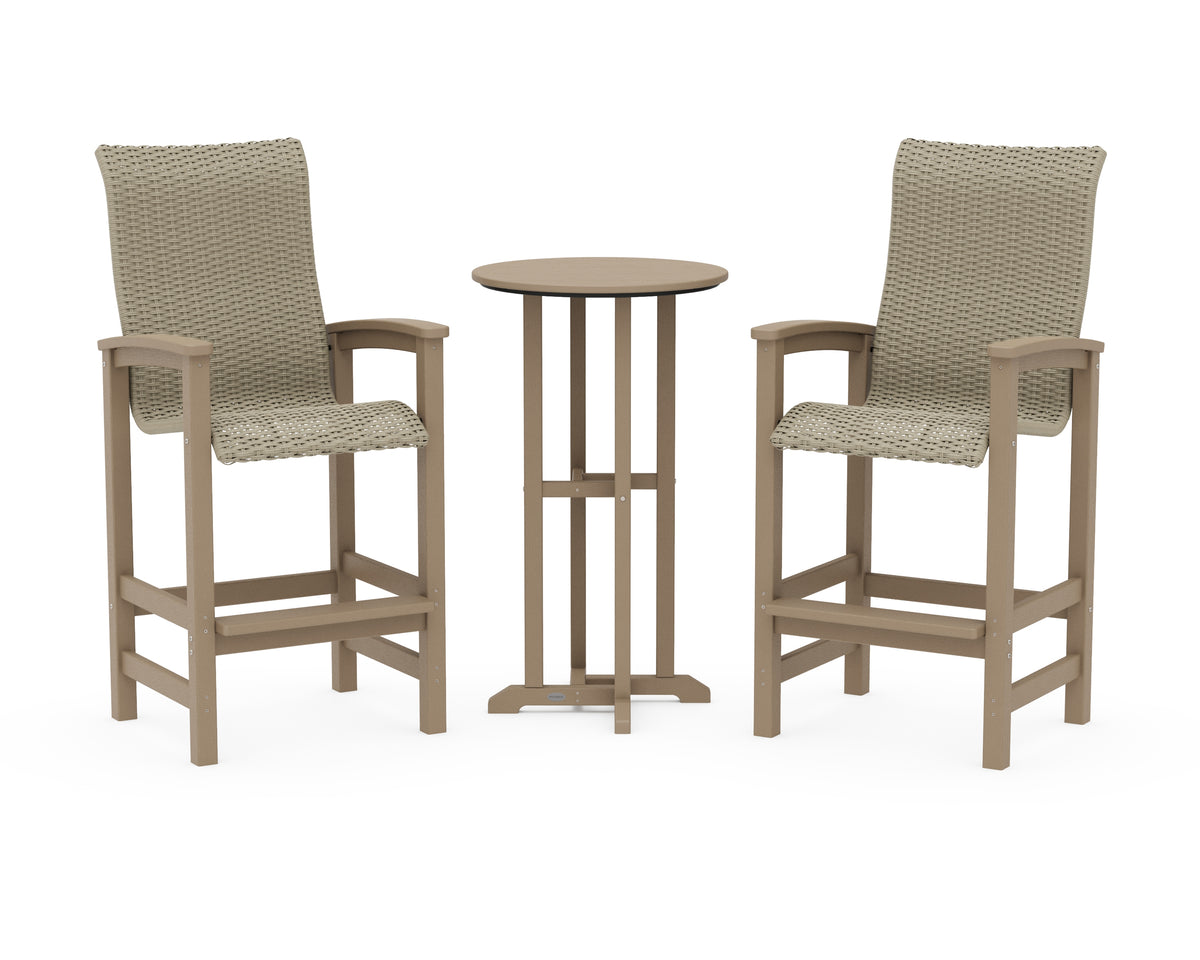 POLYWOOD Coastal Woven High-Back 3-Piece Farmhouse Bar Set in Vintage Sahara / Dune Grass