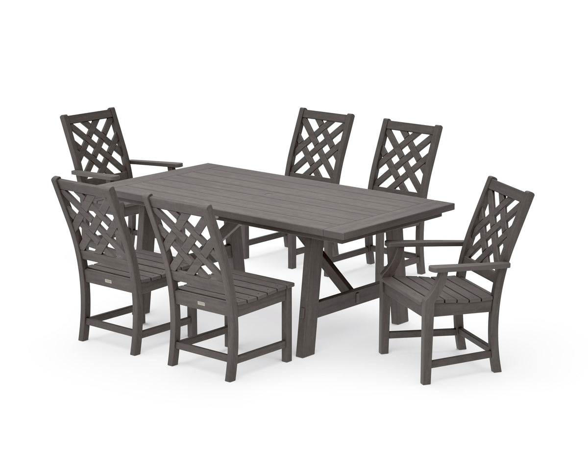 POLYWOOD Wovendale 7-Piece Rustic Farmhouse Dining Set in Driftwood