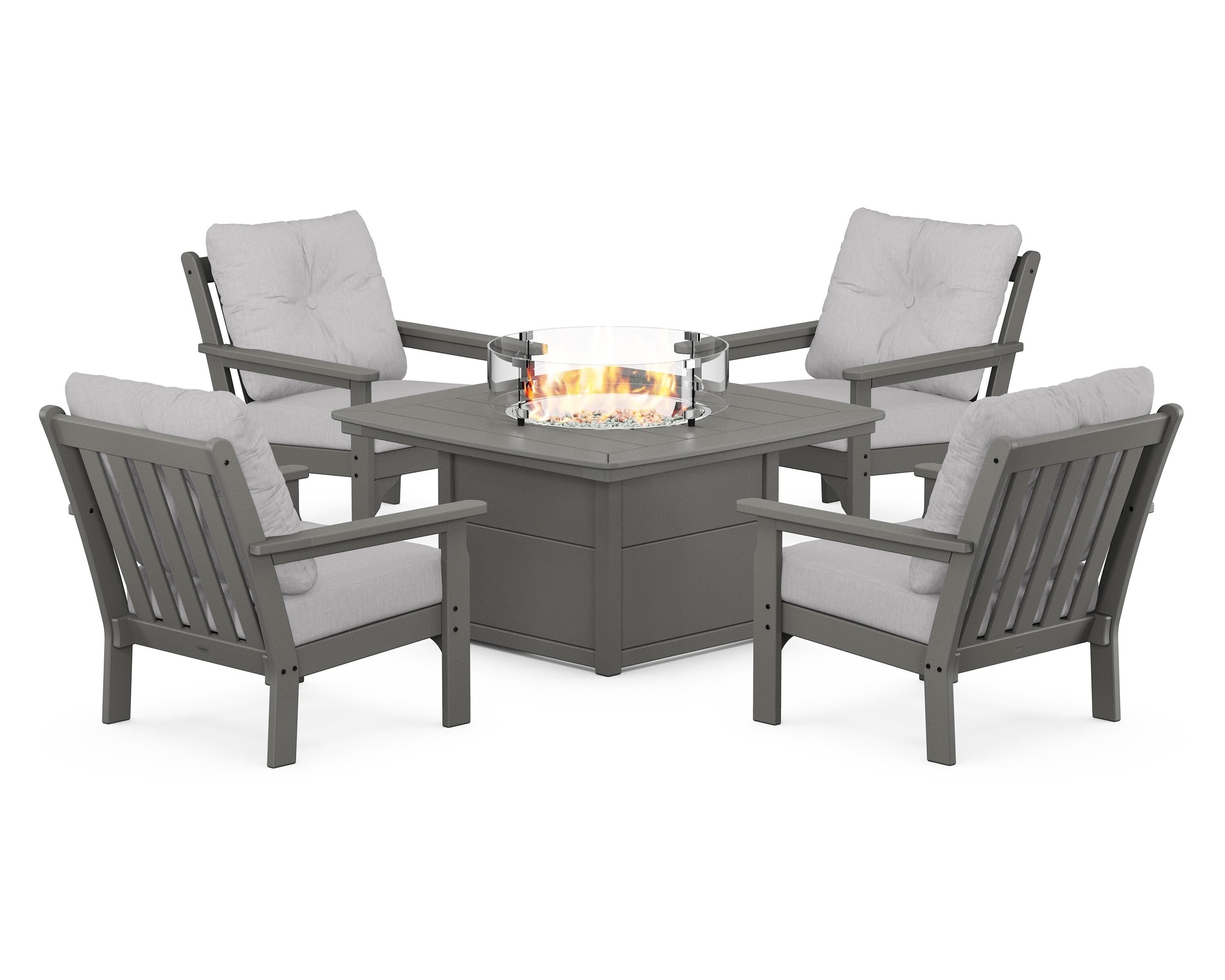 POLYWOOD Vineyard 5-Piece Conversation Set with Fire Pit Table