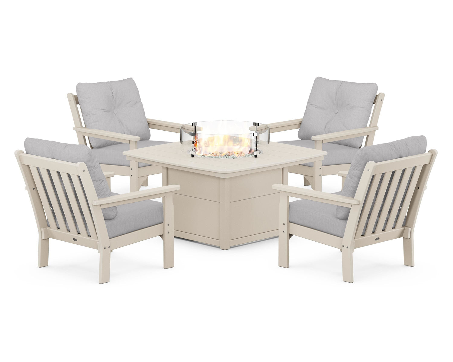 POLYWOOD Vineyard 5-Piece Conversation Set with Fire Pit Table
