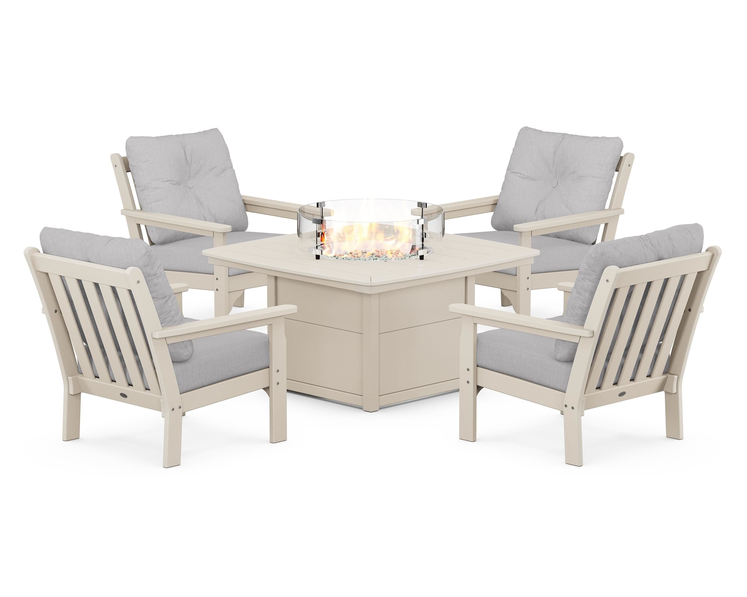 POLYWOOD Vineyard 5-Piece Conversation Set with Fire Pit Table