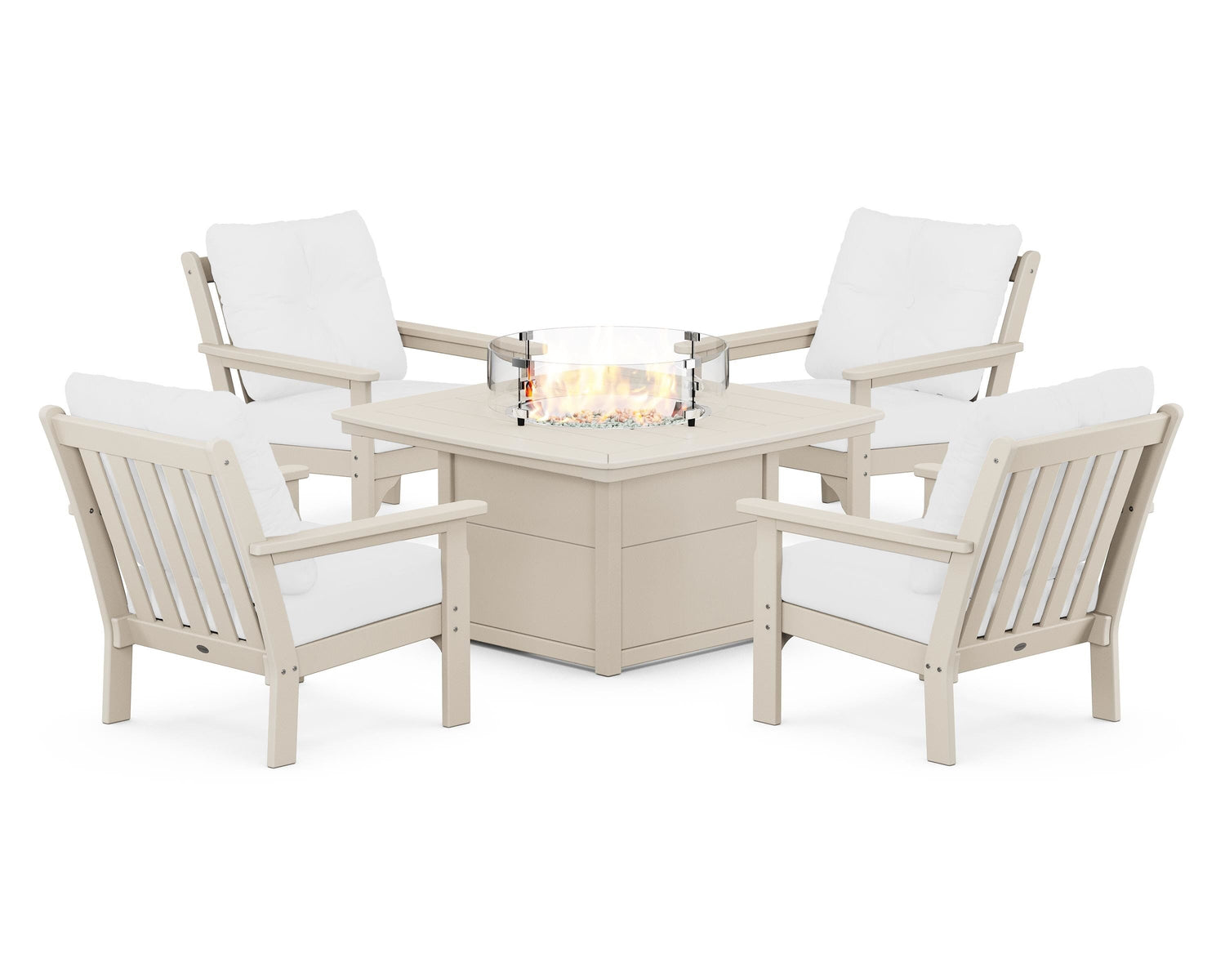 POLYWOOD Vineyard 5-Piece Conversation Set with Fire Pit Table
