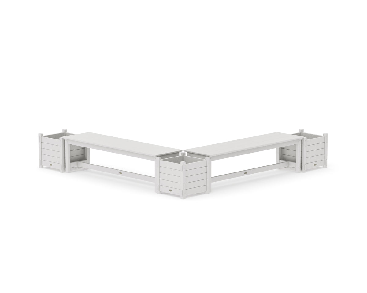 POLYWOOD 60" Nautical L-Shaped Planter Bench Corner Set in Vintage White