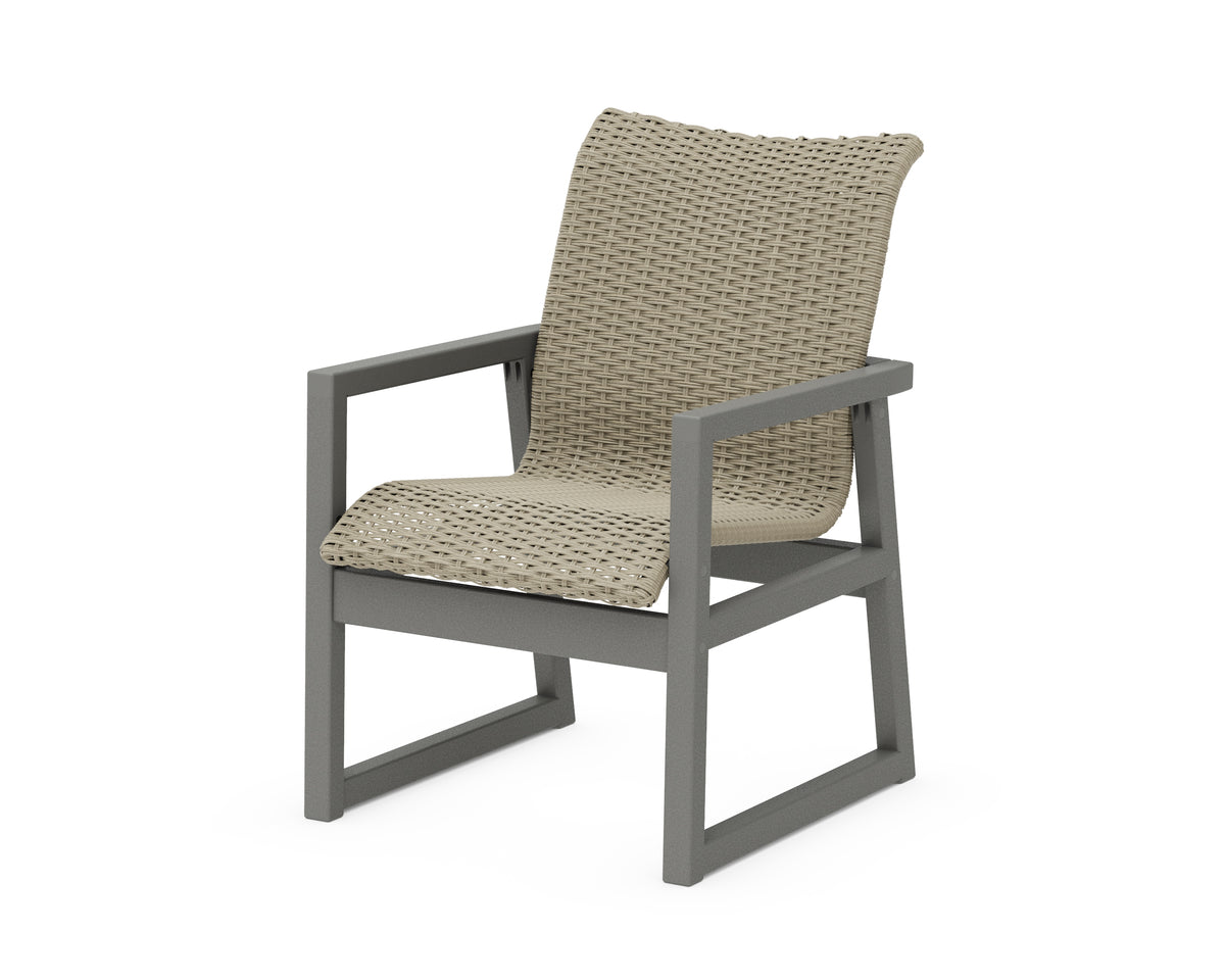 POLYWOOD EDGE Woven Dining Arm Chair in Slate Grey / Dune Grass