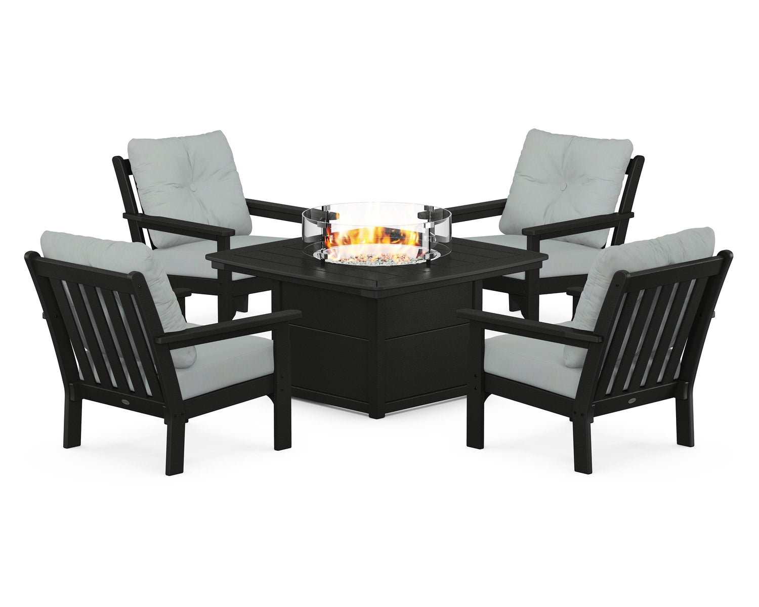 POLYWOOD Vineyard 5-Piece Conversation Set with Fire Pit Table
