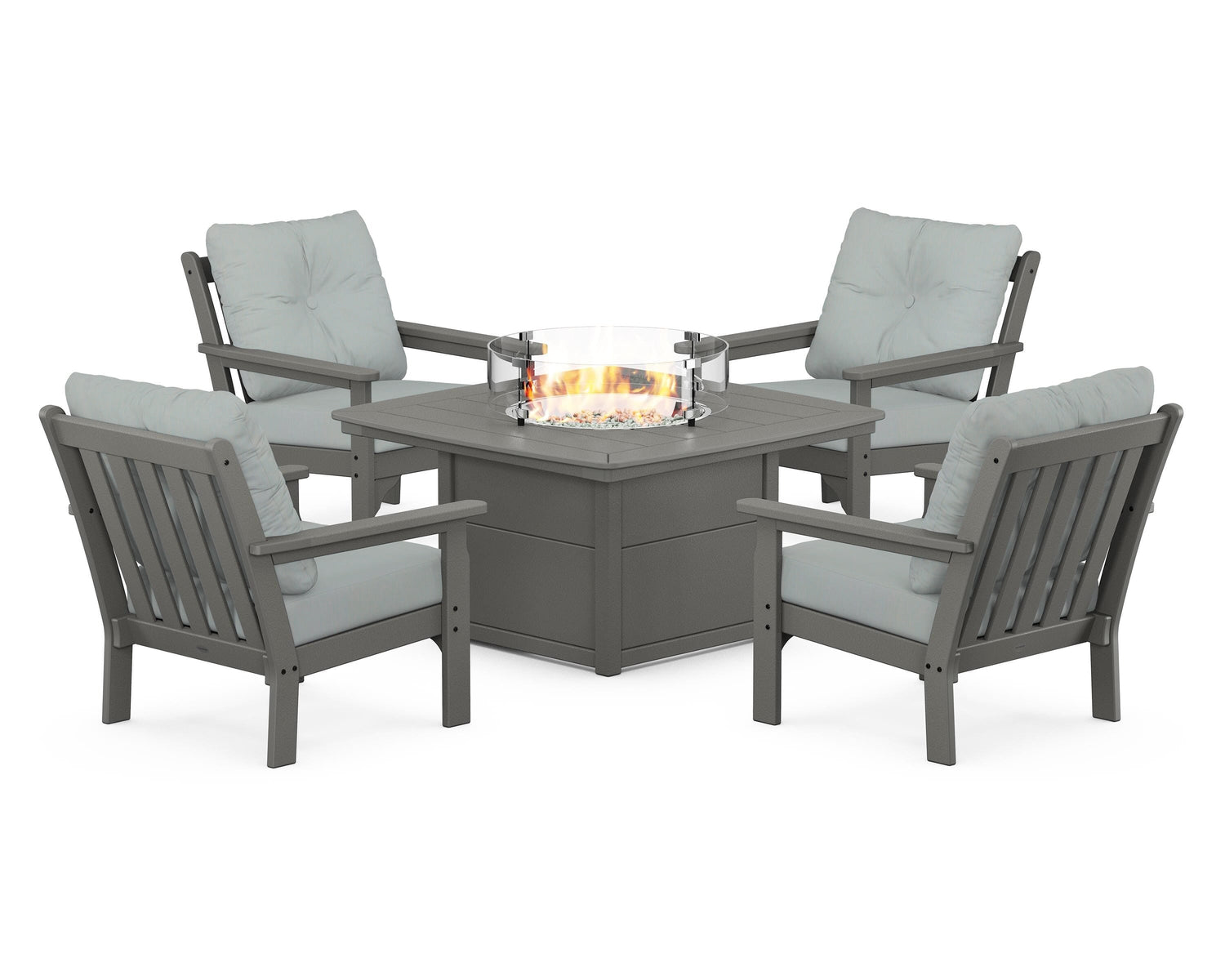 POLYWOOD Vineyard 5-Piece Conversation Set with Fire Pit Table