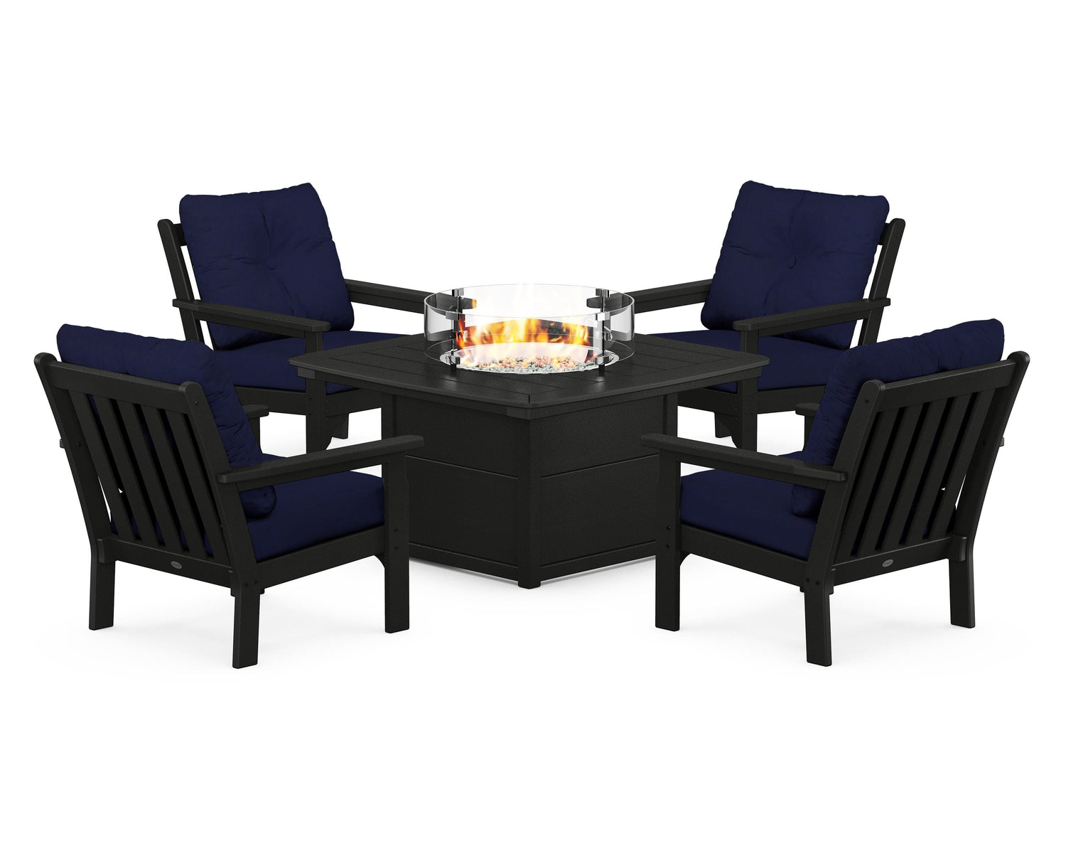 POLYWOOD Vineyard 5-Piece Conversation Set with Fire Pit Table