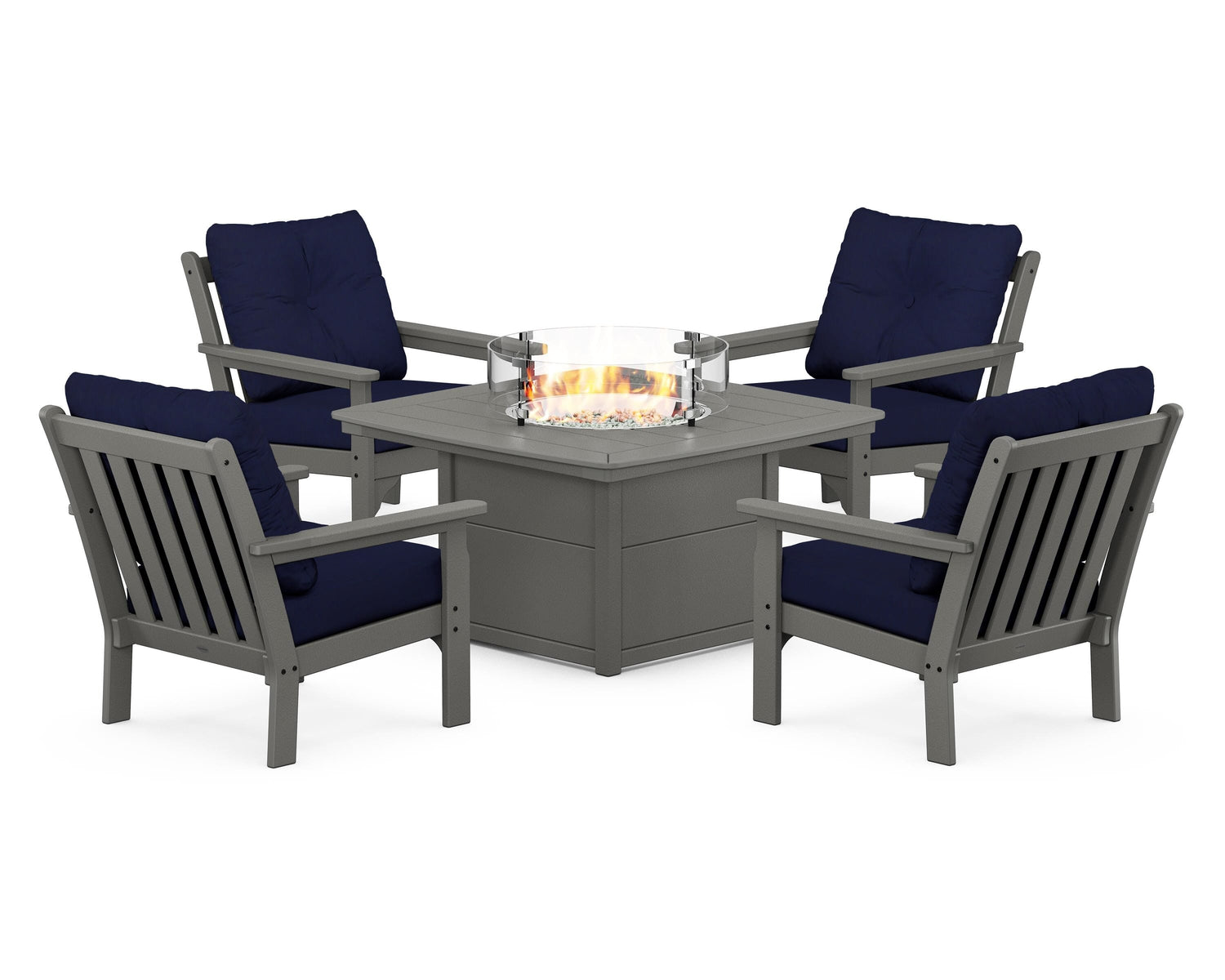 POLYWOOD Vineyard 5-Piece Conversation Set with Fire Pit Table