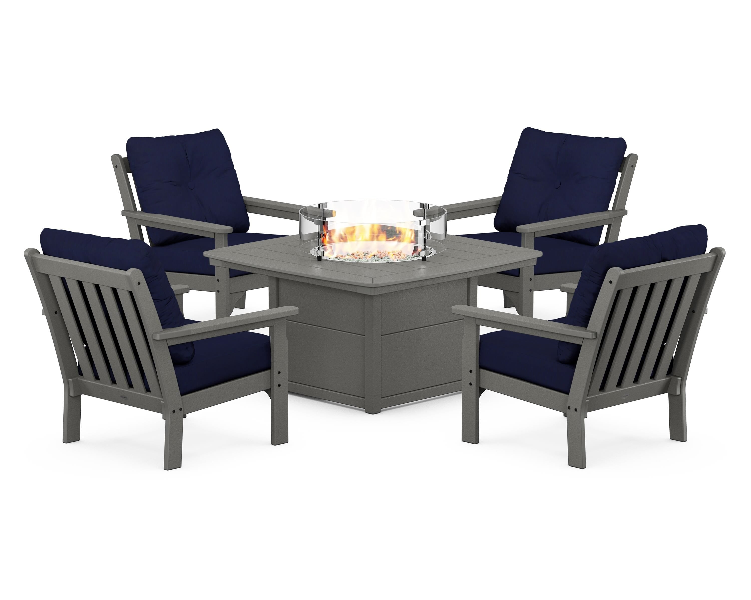 POLYWOOD Vineyard 5-Piece Conversation Set with Fire Pit Table