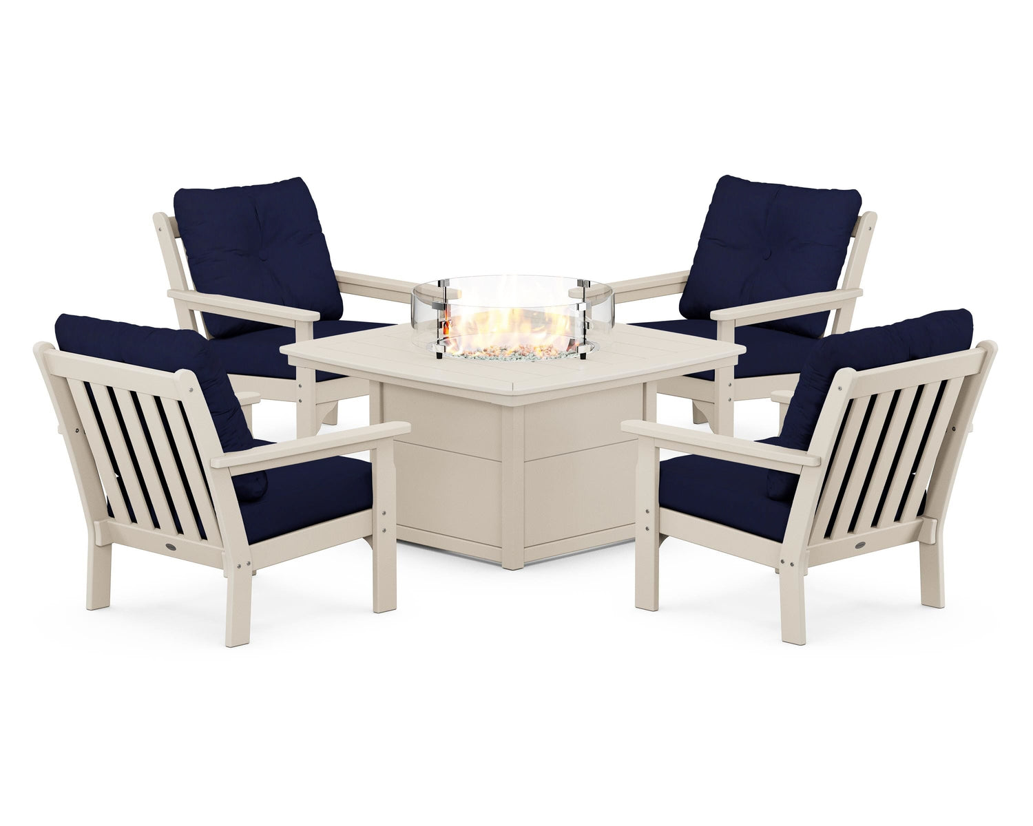 POLYWOOD Vineyard 5-Piece Conversation Set with Fire Pit Table