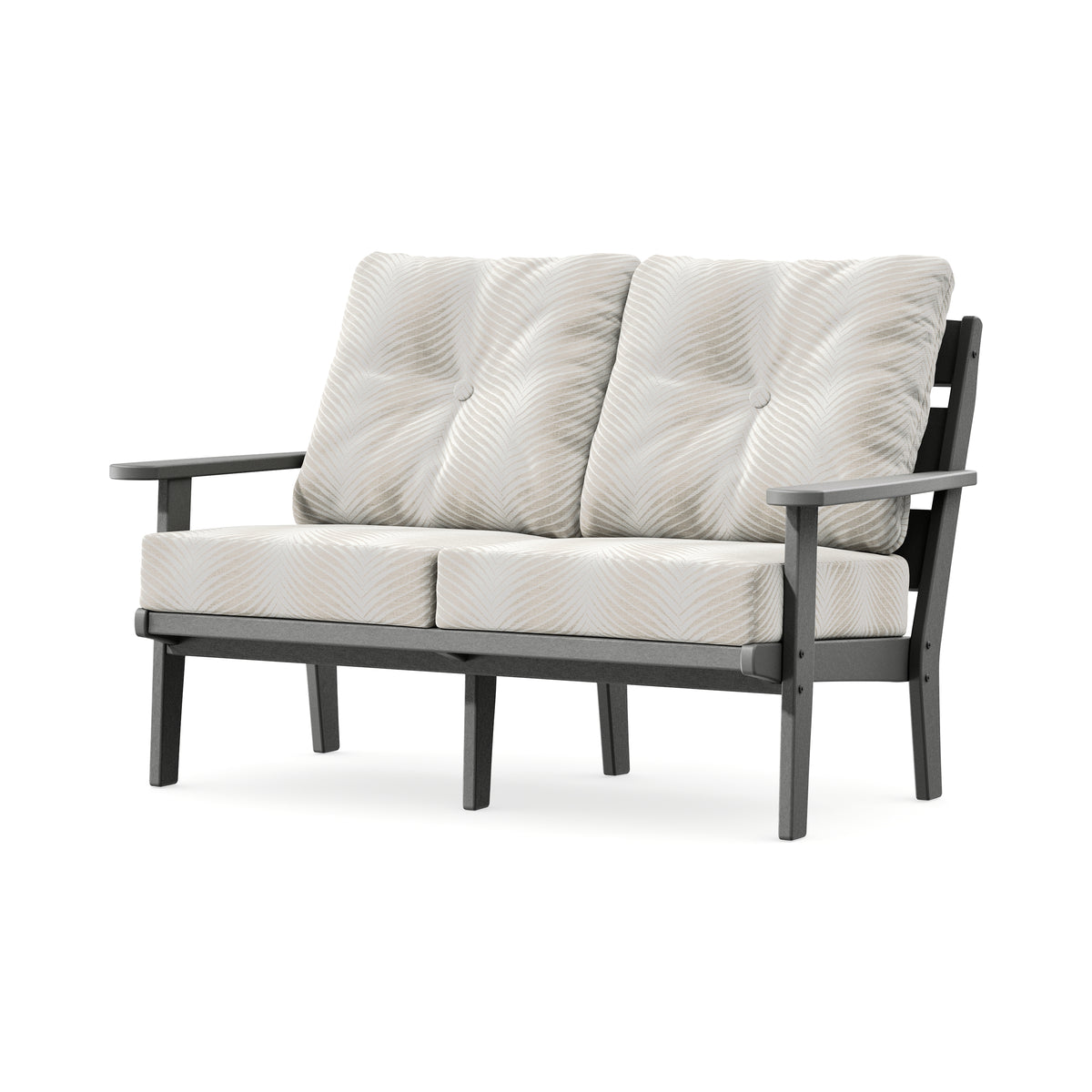 POLYWOOD Lakeside Deep Seating Loveseat in Slate Grey / Clock Out Cloud