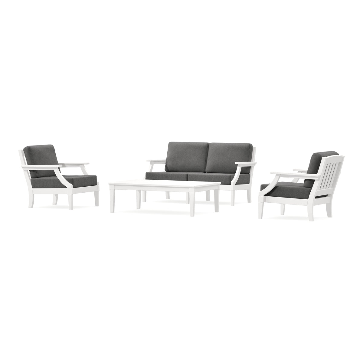 POLYWOOD PW Designer Series Estate Lounge 4-Piece Loveseat Set in Vintage White / Ash Charcoal