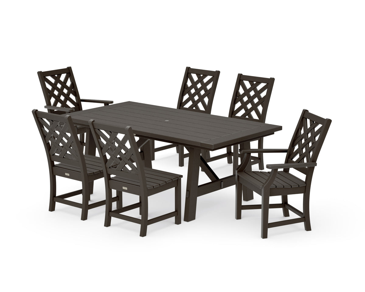 POLYWOOD Wovendale 7-Piece Rustic Farmhouse Dining Set in Vintage Coffee
