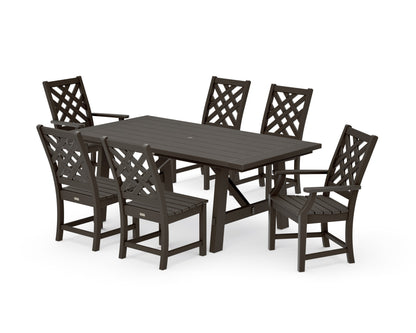 POLYWOOD Wovendale 7-Piece Rustic Farmhouse Dining Set in Vintage Coffee