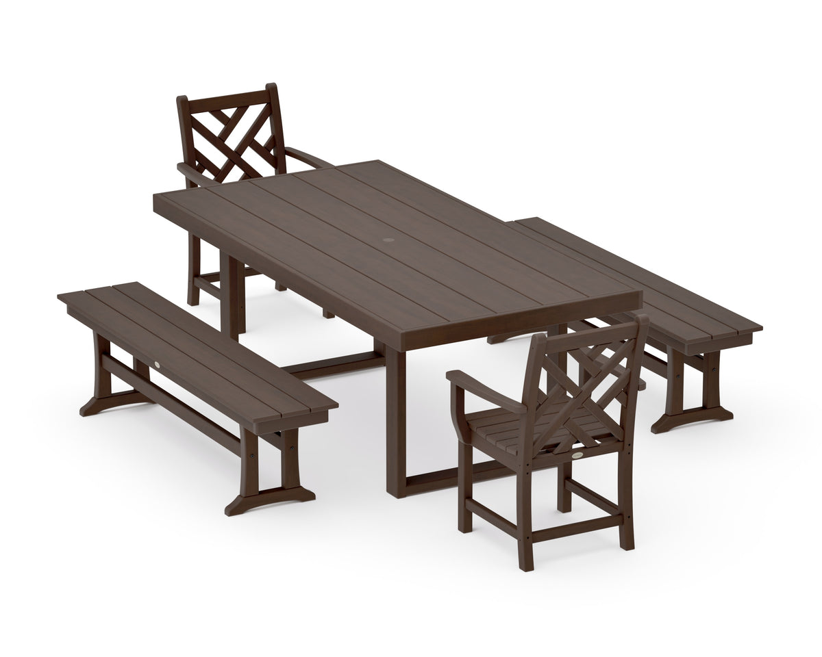 POLYWOOD Chippendale 5-Piece Dining Set with Benches - 39" x 78" Table in Kona