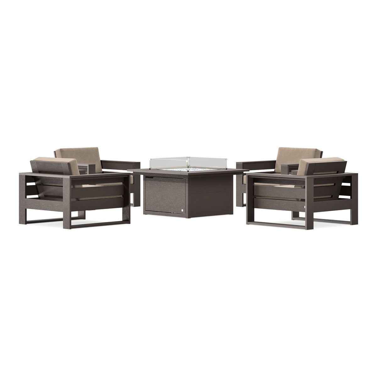 POLYWOOD PW Designer Series Latitude 5-Piece Lounge Fire Table Set in Vintage Coffee / Spiced Burlap