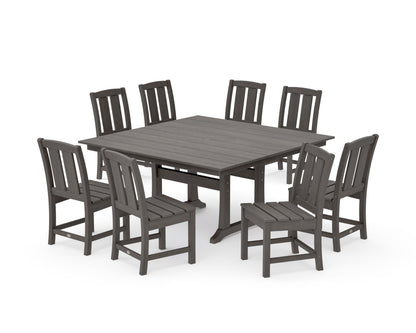 POLYWOOD Mission Side Chair 9-Piece Square Farmhouse Dining Set with Trestle Legs in Driftwood