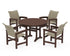 POLYWOOD Coastal Woven 5-Piece Round Dining Set with Trestle Legs in Mahogany / Dune Grass