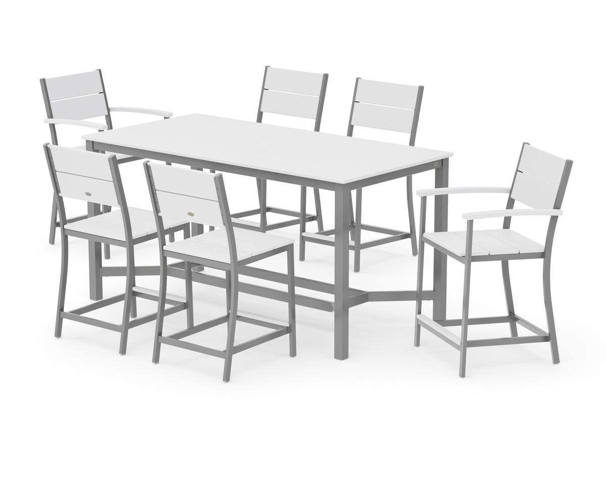 POLYWOOD Main Street 7-Piece Counter Set in Silver / White