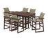 POLYWOOD EDGE Woven Arm Chair 7-Piece Farmhouse Bar Set in Mahogany / Dune Grass