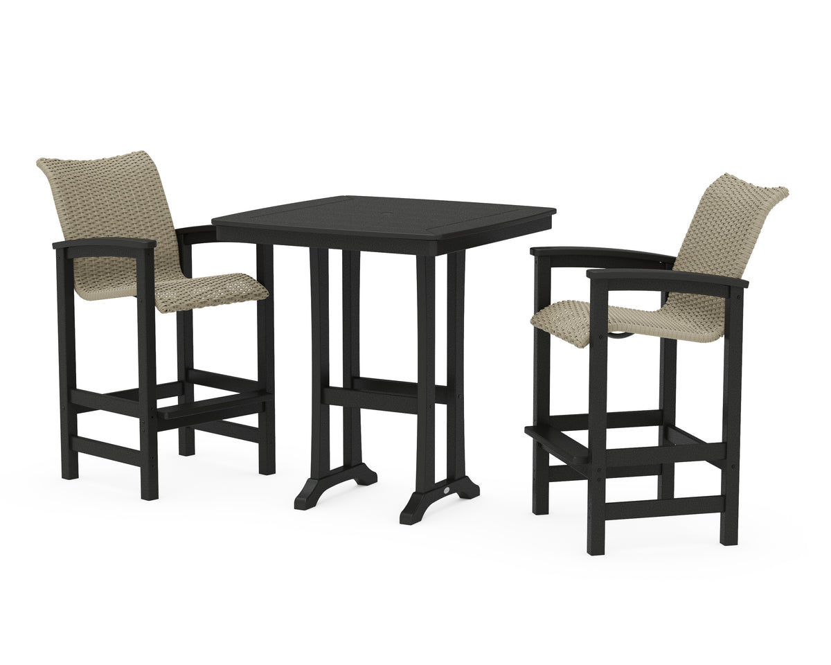 POLYWOOD Coastal Woven 3-Piece Bar Set in Black / Dune Grass