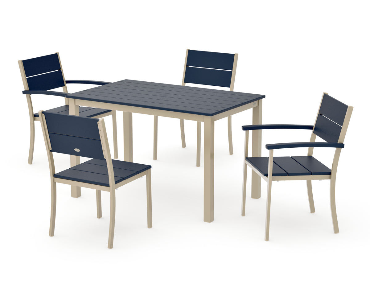 POLYWOOD Main Street 5-Piece Dining Set with Main Street 30 x 48 Dining Table in Sand / Navy